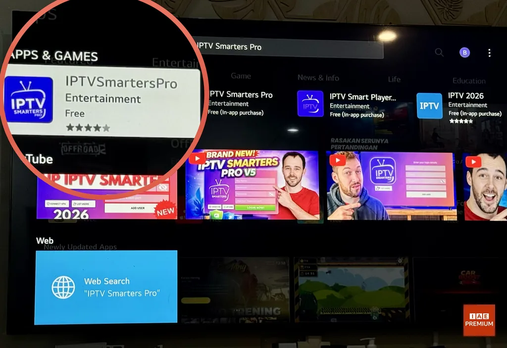 Recherche IPTV - detail des apps Capture 3b : Résultats détaillés avec les apps "Cut The Rope", "Apple Music", "El Dorado" et "GeForce NOW" en plus des apps IPTV.