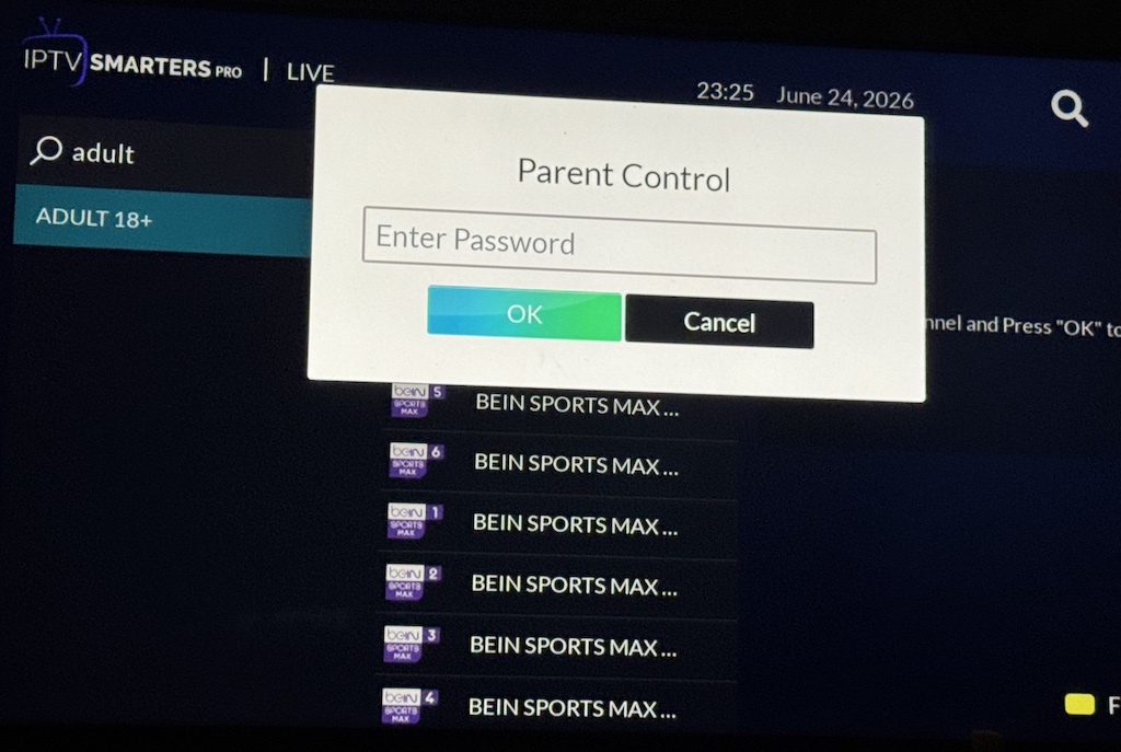 Fenêtre de contrôle parental IPTV Smarters Pro
